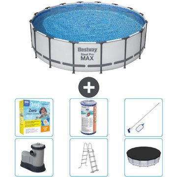 Piscine ronde Bestway Steel Pro MAX - 488 x 122 cm - Grise - Comprend des accessoires CB36