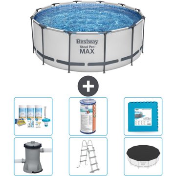 Piscine Bestway ronde Steel Pro MAX - 366 x 122 cm - Grise - Comprend des accessoires CB30
