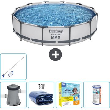 Piscine Bestway Ronde Steel Pro MAX - 366 x 76 cm - Grise - Comprend des Accessoires CB20