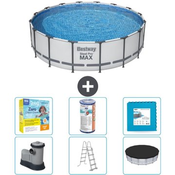 Piscine Bestway ronde Steel Pro MAX - 488 x 122 cm - Grise - Comprend des accessoires CB34