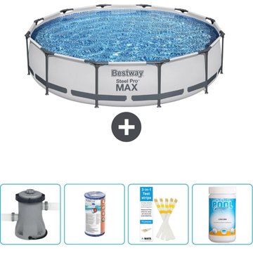 Piscine Bestway Ronde Steel Pro MAX - 366 x 76 cm - Grise - Comprend des Accessoires CB49