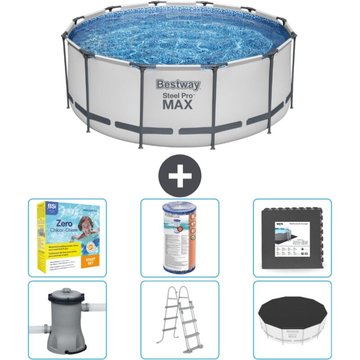 Piscine Bestway ronde Steel Pro MAX - 366 x 122 cm - Grise - Comprend des accessoires CB35