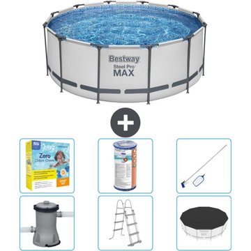 Piscine Bestway ronde Steel Pro MAX - 366 x 122 cm - Grise - Comprend des accessoires CB36 - Grise