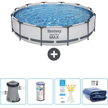 Piscine Bestway Ronde Steel Pro MAX - 366 x 76 cm - Grise - Comprend des accessoires CB50