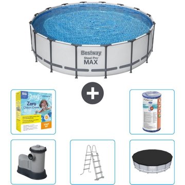 Piscine Bestway ronde Steel Pro MAX - 488 x 122 cm - Grise - Comprend des accessoires CB33