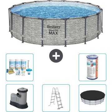 Piscine Bestway ronde Steel Pro MAX - Impression pierre - 488 x 122 cm - Comprend des accessoires CB29