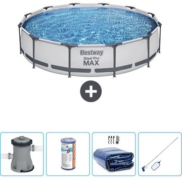 Piscine Bestway Ronde Steel Pro MAX - 366 x 76 cm - Grise - Comprend des Accessoires CB54
