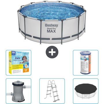 Piscine Bestway ronde Steel Pro MAX - 366 x 122 cm - Grise - Comprend des accessoires CB33