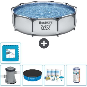 Piscine Bestway Ronde Steel Pro MAX - 305 x 76 cm - Grise - Comprend des Accessoires CB12