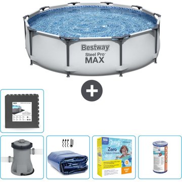 Piscine Bestway Ronde Steel Pro MAX - 305 x 76 cm - Grise - Comprend des Accessoires CB18