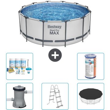 Piscine Bestway ronde Steel Pro MAX - 366 x 122 cm - Grise - Comprend des accessoires CB29
