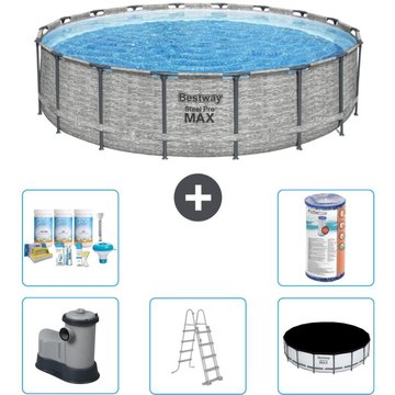 Piscine Bestway ronde Steel Pro MAX - Stone Print - 549 x 122 - Comprend des accessoires CB29