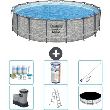 Piscine Bestway ronde Steel Pro MAX - Stone Print - 549 x 122 - Comprend des accessoires CB32