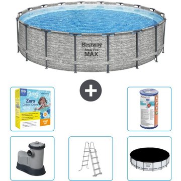 Piscine Bestway ronde Steel Pro MAX - Stone Print - 549 x 122 - Comprend des accessoires CB33 - Gris