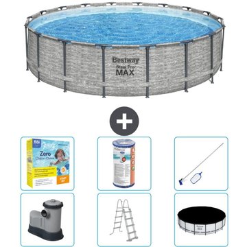 Piscine Bestway ronde Steel Pro MAX - Impression Pierre - 549 x 122 - Comprend des Accessoires CB36 - Gris