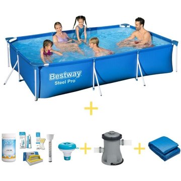 Bestway - Piscine Steel Pro - 400 x 211 x 81 cm - Avec kit d'entretien, pompe de filtration et toile de sol - Bleue