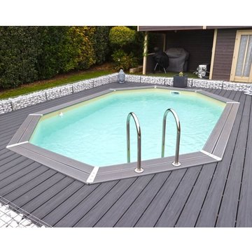 Ubbink - Piscine bois Sunwater octogonale 300x490x120 cm liner beige
