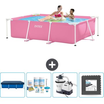Piscine Cadre Rectangulaire Intex - 220 x 150 x 60 cm - Rose - Inclus Accessoire CB61