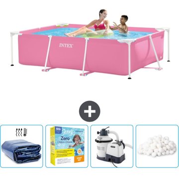 Piscine Cadre Rectangulaire Intex - 220 x 150 x 60 cm - Rose - Accessoire CB70 Inclus - Intex Piscine