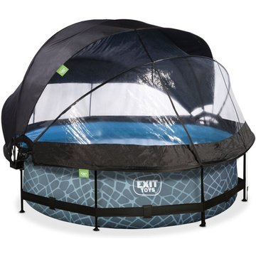 Piscine couverte EXIT TOYS Stone ø300x76cm avec voile d'ombrage et pompe filtrante - grise