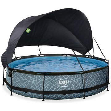 Piscine EXIT TOYS Stone ø360x76cm avec pompe filtrante et voile d'ombrage - grise - Gris