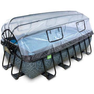 Piscine couverte EXIT TOYS Stone 400x200x100 cm avec pompe filtrante à sable - grise
