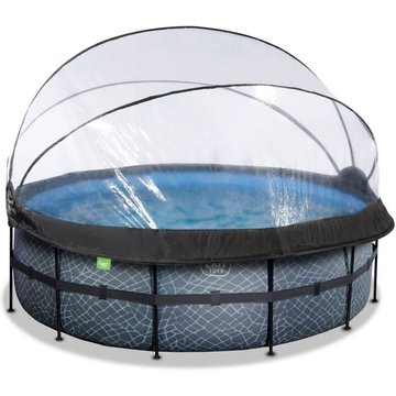 EXIT TOYS - Piscine couverte Stone ø427x122cm avec pompe filtrante à sable - grise