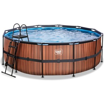 Piscine EXIT TOYS Wood ø427x122 cm avec pompe filtrante à sable - marron
