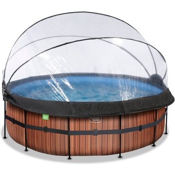 Piscine couverte EXIT TOYS Wood ø427x122cm avec pompe filtrante à sable - marron