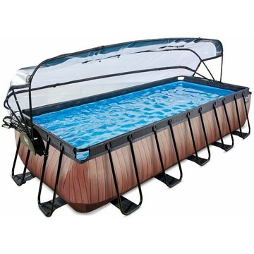 Piscine couverte EXIT Toys Wood 540x250x100cm avec pompe filtrante à sable et à chaleur - marron