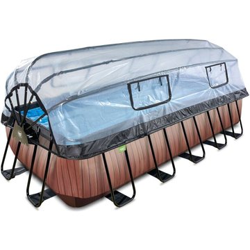 Piscine couverte EXIT TOYS Wood 540x250x122 cm avec pompe filtrante à sable et à chaleur - marron