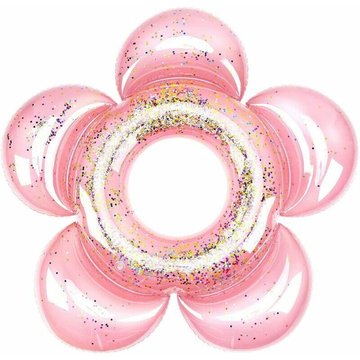 Piscine gonflable Anneaux de natation gonflables en or rose avec paillettes, tube de transats flottants de piscine d'été en forme de fleur, jouets de