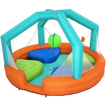 Piscine Gonflable Bestway Dodge & Drench Water Park 450x450x268 cm avec Jeu de Balles Suspendues et Plateformes