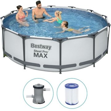 Steel Pro Max - Bestway Piscine tubulaire avec pompe de filtration et échelle - 366x100 cm - Ronde - Gris