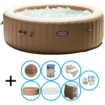 Spa Bubble Massage Intex - Jacuzzi - 216 x 71 cm - Beige - Paquet d'entretien inclus avec porte-gobelet