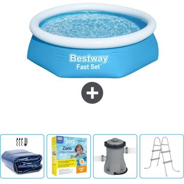Piscine gonflable ronde Fast Set Bestway - 244 x 61 cm - Bleue - Incluant accessoire CB9