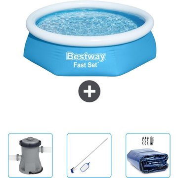 Piscine Gonflable Ronde Fast Set Bestway 244 x 61 cm - Bleue - Incluant Accessoire CB45