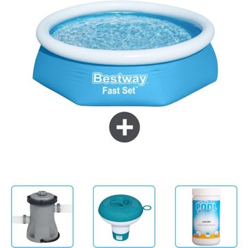 Piscine Gonflable Ronde Fast Set Bestway 244 x 61 cm - Bleue - Inclut Accessoire CB41