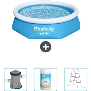 Piscine Gonflable Ronde Fast Set Bestway 244 x 61 cm - Bleue - Incluant Accessoire CB48