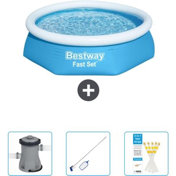 Piscine gonflable ronde Fast Set Bestway 244 x 61 cm - Bleue - Incluse accessoire CB46