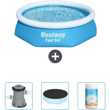 Piscine Gonflable Ronde Fast Set Bestway 244 x 61 cm - Bleue - Incluant Accessoire CB39