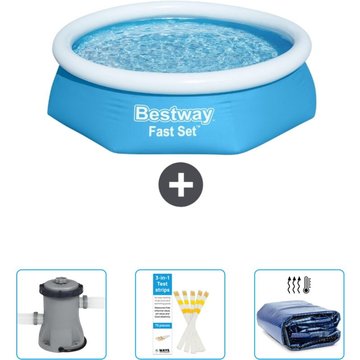 Piscine Gonflable Ronde Fast Set Bestway 244 x 61 cm - Bleue - Incluse Accessoire CB38