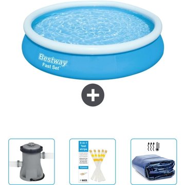 Piscine Gonflable Ronde Fast Set Bestway 366 x 76 cm - Bleue - Incluse Accessoires CB38