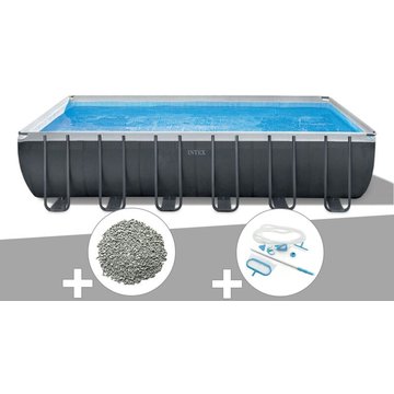 Kit Piscine Tubulaire Ultra XTR Frame Rectangulaire 7,32 x 3,66 x 1,32 m + 20 kg de Zéolite + Kit d'Entretien - Gris - Intex