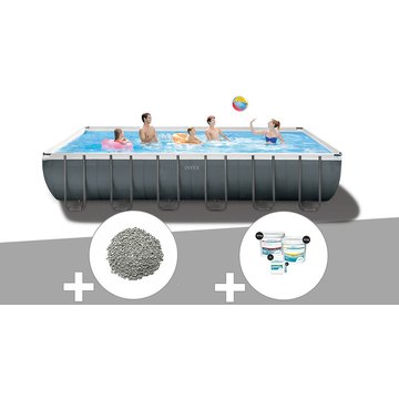 Kit piscine tubulaire Ultra XTR Frame rectangulaire Intex 7,32 x 3,66 x 1,32 m + 20 kg de zéolite + Kit de traitement au chlore - Gris