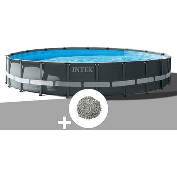 Intex Piscine tubulaire Ultra XTR Frame ronde 6,10 x 1,22 m + 20 kg de zéolite - Gris