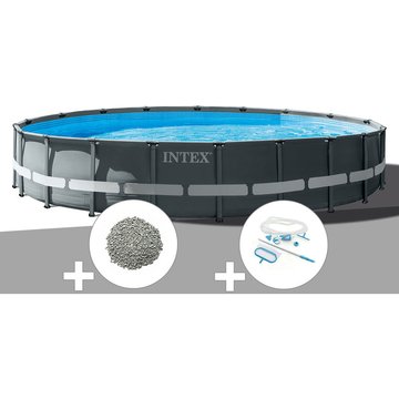 Intex Piscine Tubulaire Ultra XTR Frame Ronde 6,10 x 1,22 m + 20 kg de Zéolite + Kit d'Entretien - Gris