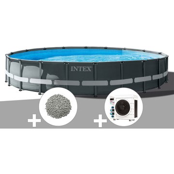 Intex Piscine tubulaire Ultra XTR Frame ronde 6,10 x 1,22 m + 20 kg de zéolite + pompe à chaleur - Gris