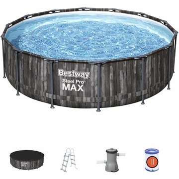Piscine Hors-Sol Tubulaire Bestway Steel Pro Max Imitation Bois 427x107 cm Épurateur à Cartouche de 3 028 l/h Bâche et Échelle