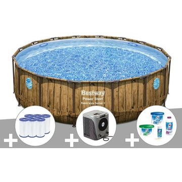 Kit piscine tubulaire ronde Bestway Power Steel avec hublots 4,88 x 1,22 m + 6 cartouches de filtration + Kit de traitement au chlore + Pompe